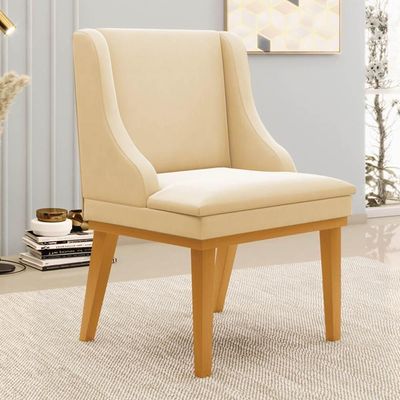 Kit 2 Cadeiras Estofadas Para Sala De Jantar Base Fixa De Madeira Castanho Lia Suede Bege - Ibiza