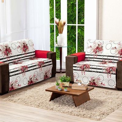 Protetor Sofa Estampado Isabela 2 E 3 Lugares - Floral Vermelho-preto