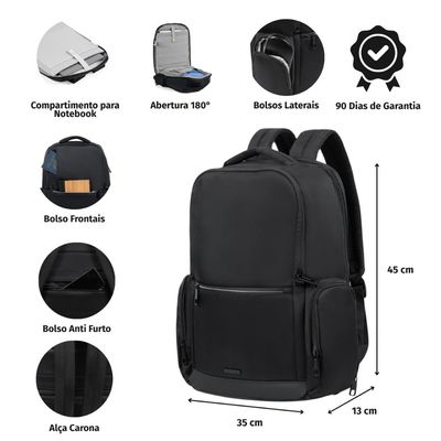 Mochila Executiva Para Notebook Royale Preta U / Preto