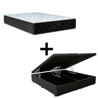 Cama Box Baú Queen 158 Tecido Sintético Preto Com Colchão Marrocos - Poliéster - Espuma D33 30cm