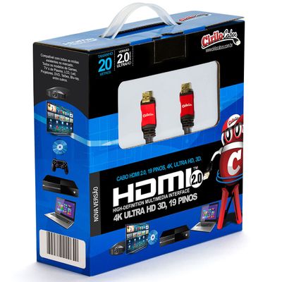 Cabo HDMI 2.0, 19 Pinos 4K, Ultra HD, 3D - 20 Metros