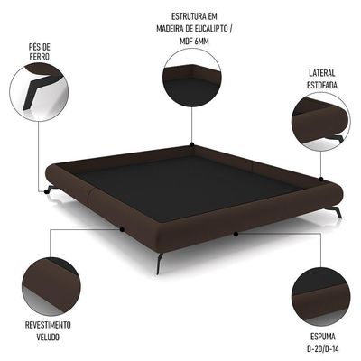 Cama Casal Base Box 138x188cm Pés De Ferro Cold P02 Veludo Marrom - Mpozenato