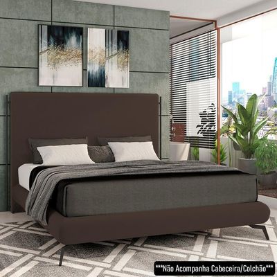 Cama Casal Base Box 138x188cm Pés De Ferro Cold P02 Veludo Marrom - Mpozenato