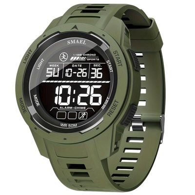 Relógio Esportivo Multifuncional Display Led Com Pulseira Tpu à Prova D'água Verde