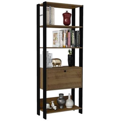 Estante Livreiro 1 Porta 166x63 Cm Pinho Preto Arly Pinho Preto