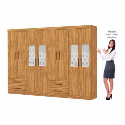 Closet Casal Duplo Lu 8 Portas 4 Gavetas Espelho Cinamomo