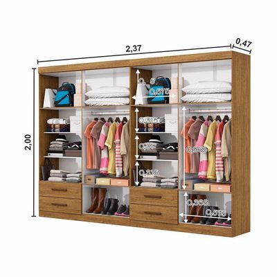 Closet Casal Duplo Lu 8 Portas 4 Gavetas Espelho Cinamomo
