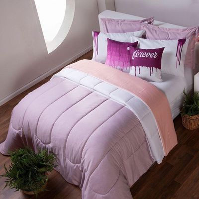 Kit Edredom Linho Colorful Casal King 5 Peças 100% Poliéster - Rosa