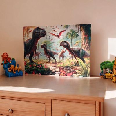 Quebra-cabeça Personalizado Dinossauros De 40 Peças Em Mdf Cor:verde