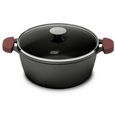 Caçarola De Ferro Fundido C/ Tampa de Vidro Forno e Fogão 22cm 3,0L MTA 8341
