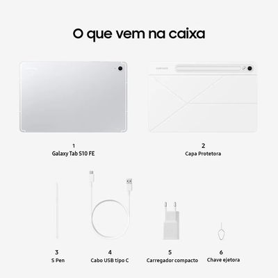 Tablet Samsung Galaxy Tab S10 FE 128GB WiFi - Prata, com Caneta S Pen e Capa, RAM 8GB, Tela 10.9"
