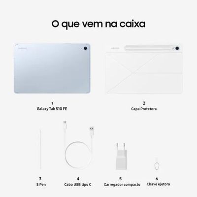 Tablet Samsung Galaxy Tab S10 FE 128GB WiFi - Azul, com Caneta S Pen e Capa, RAM 8GB, Tela 10.9"