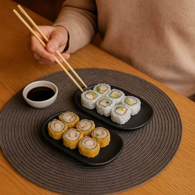 Kit 40 Travessas Rasas Sushi 16x8cm Orgânico Preto Matte Restaurante Japonês Buffet Porto Brasil