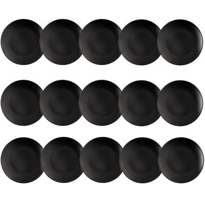 Jogo 15 Pratos para Sobremesa Redondos 18cm Preto Coza Doces Frutas Petiscos