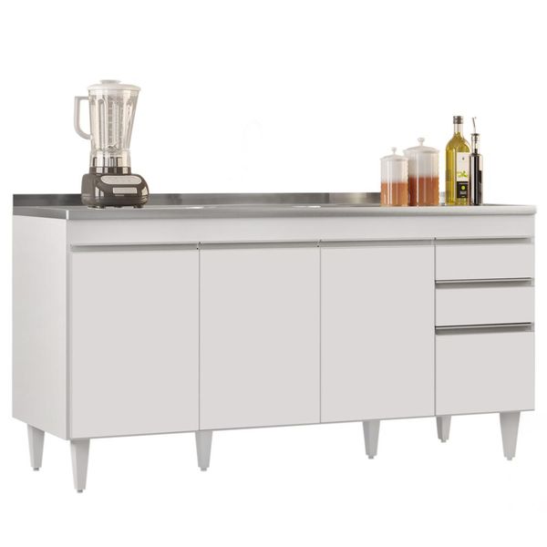 Balcão Gabinete com Pia Inox 160cm Arkansas Branco - Lumil