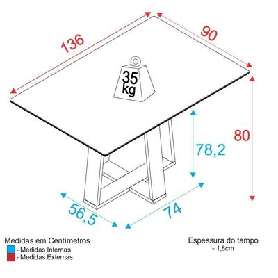 Mesa De Jantar 136cm Multimóveis Cr50044 Carvalho/cinza