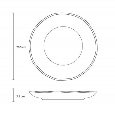 Conjunto 6 Pratos Rasos Cerâmica Orgânico Preto Matte 26,5cm Porto Brasil Mesa Posta Jantar Almoço