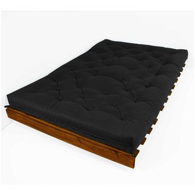 Sofá Cama Casal Futon Tokio Preto Madeira Maciça Cor Imbuia