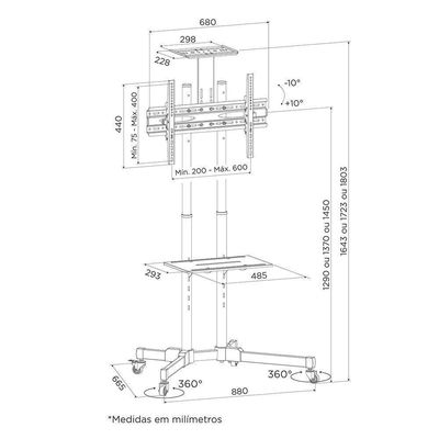 Pedestal Para Tv 32 A 75 Suporte Com Rodízios Cts600
