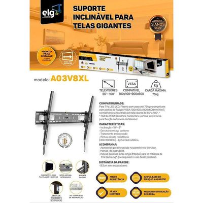 Suporte Tv Inclinável 55 A 100 A03v8xl Elg Telas Gigantes