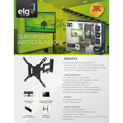 Suporte Articulado Para Tv De 15 A 34 Em02v2 Elg