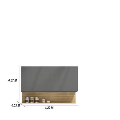 Kit Balcão De Pia Sem Tampo E Aereo 120 Cm 6 Portas 1 Gaveta Line - Gris/gris/cp-freijó