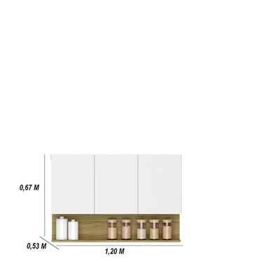 Kit Balcão De Pia Com Tampo E Aereo 120 Cm 6 Portas 1 Gaveta Line - Supremo/supremo/cp-freijó