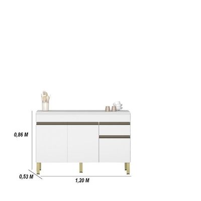 Kit Balcão De Pia Com Tampo E Aereo 120 Cm 6 Portas 1 Gaveta Line - Supremo/supremo/cp-freijó