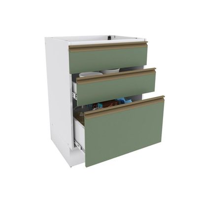 Balcão 3 Gavetas Kappesberg Celeste 100% Mdf Branco-verde Oliva 60cm