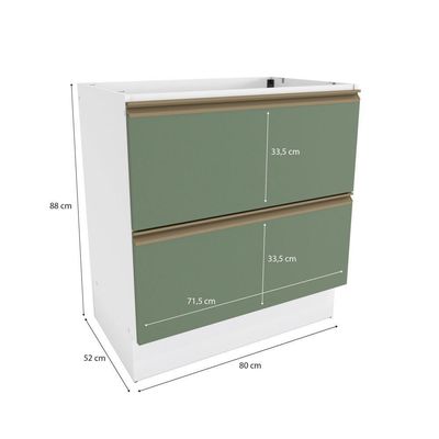 Balcão 2 Gavetas Kappesberg Celeste 100% Mdf Branco-verde Oliva 80cm