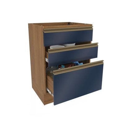 Balcão 3 Gavetas Kappesberg Celeste 100% Mdf Nogueira-azul Profundo 60cm