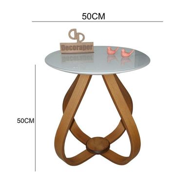 Mesa Lateral Cebola Com Vidro 50cm Off White 50cm