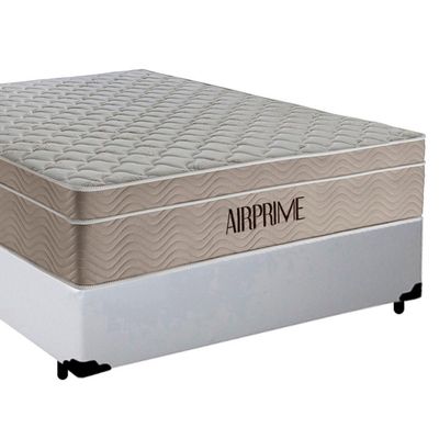 Cama Box Casal Sintético Cremil + Colchão Molas Ensacadas Airprime 138cm Branco - Suporta Até 120kg Por Pessoa