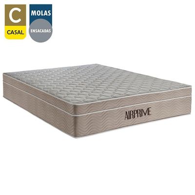Cama Box Casal Sintético Cremil + Colchão Molas Ensacadas Airprime 138cm Branco - Suporta Até 120kg Por Pessoa