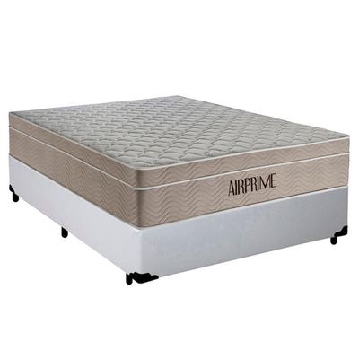 Cama Box Casal Sintético Cremil + Colchão Molas Ensacadas Airprime 138cm Branco - Suporta Até 120kg Por Pessoa