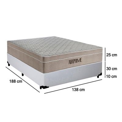 Cama Box Casal Sintético Cremil + Colchão Molas Ensacadas Airprime 138cm Branco - Suporta Até 120kg Por Pessoa