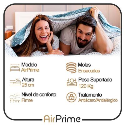 Cama Box Casal Sintético Cremil + Colchão Molas Ensacadas Airprime 138cm Branco - Suporta Até 120kg Por Pessoa