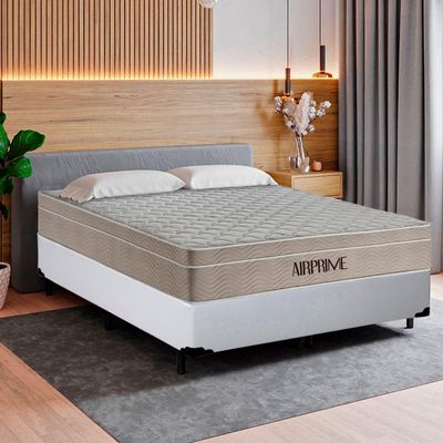 Cama Box Casal Sintético Cremil + Colchão Molas Ensacadas Airprime 138cm Branco - Suporta Até 120kg Por Pessoa