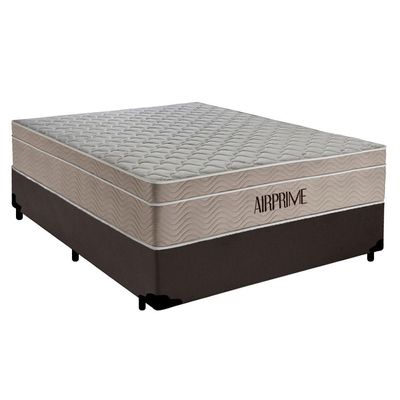 Cama Box Casal Sintético Cremil + Colchão Molas Ensacadas Airprime 138cm Marrom - Suporta Até 120kg Por Pessoa