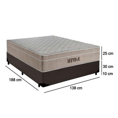 Cama Box Casal Sintético Cremil + Colchão Molas Ensacadas Airprime 138cm Marrom - Suporta Até 120kg Por Pessoa