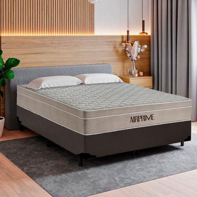 Cama Box Casal Sintético Cremil + Colchão Molas Ensacadas Airprime 138cm Marrom - Suporta Até 120kg Por Pessoa