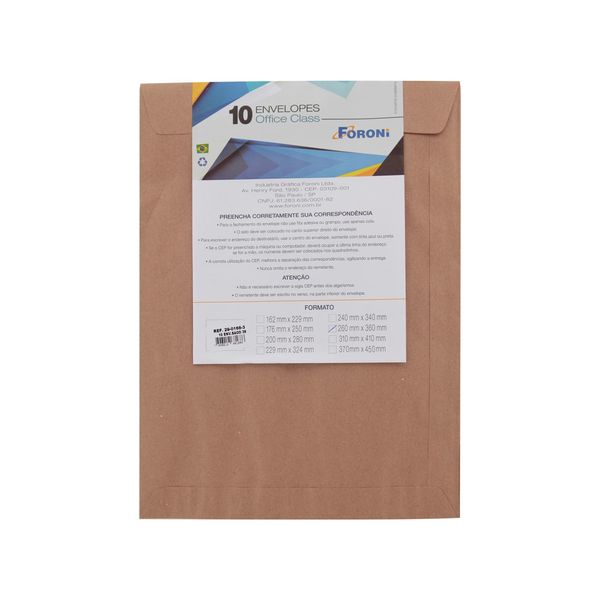 Envelope Saco Foroni Kraft Natural 260x360mm com 10 Unidades