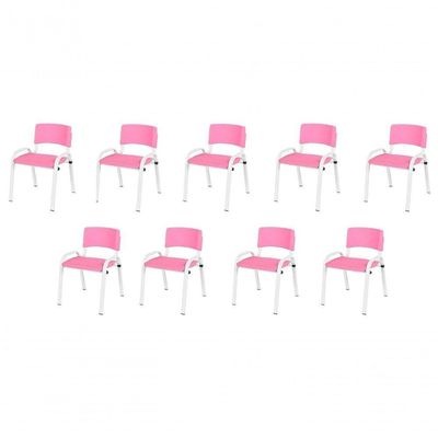 Kit 9 Cadeira Iso Infantil Creche, Escola Base Branco Rosa