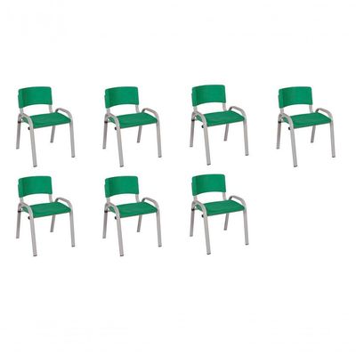 Kit 7 Cadeira Iso Infantil Creche, Escola Base Cinza Verde Escuro