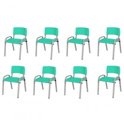 Kit 8 Cadeira Iso Infantil Creche, Escola Base Cinza Verde água