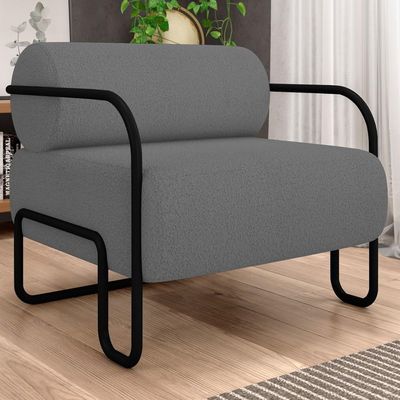 Poltrona Decorativa Para Sala Industrial Kit 2 Kira K04 Bouclê Cinza - Mpozenato
