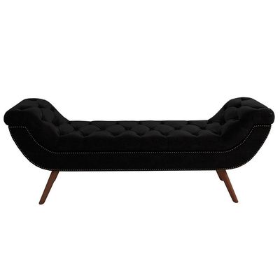 Puff Recamier Calçadeira 195cm Pés Palito Madeira Venêto P02 Sintético Preto - Mpozenato