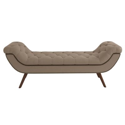 Puff Recamier Calçadeira 195cm Pés Palito Madeira Vêneto P02 Linho Bege - Mpozenato