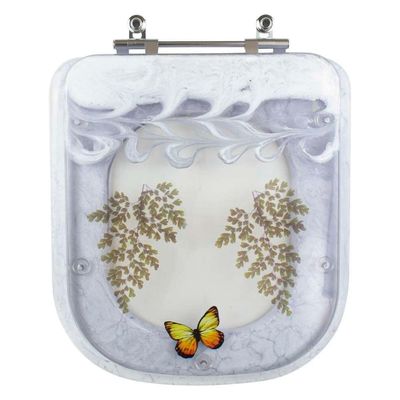 Tampa De Vaso Poliéster Decorada Borboleta Gap Branco Para Louça Roca