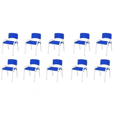 Kit 10 Cadeira Iso Infantil Creche, Escola Base Branco Azul